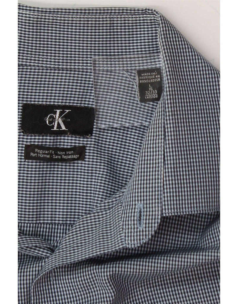 CALVIN KLEIN Mens Regular Fit Shirt Size 16 Large Blue Check Cotton Vintage Calvin Klein and Second-Hand Calvin Klein from Messina Hembry 