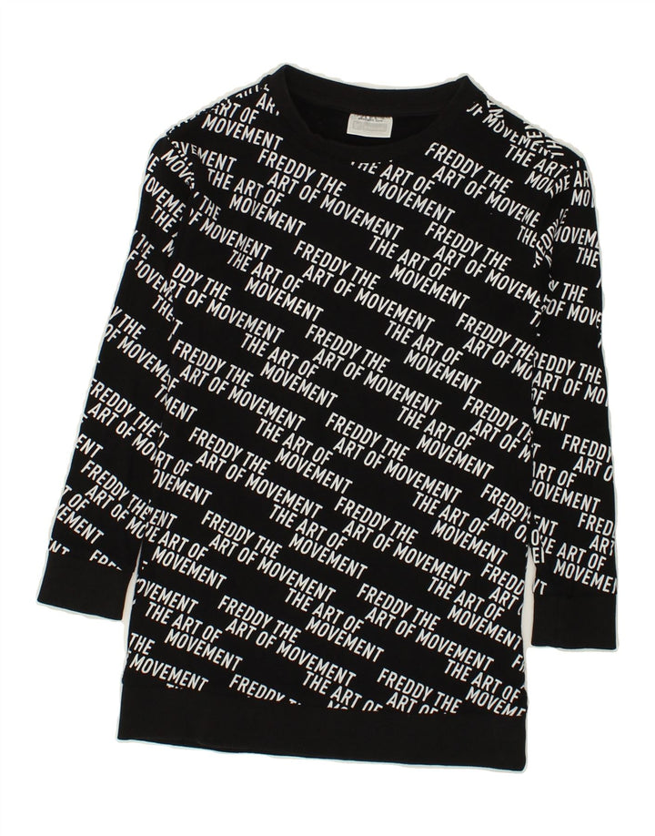 FREDDY Girls Graphic Sweatshirt Jumper 7-8 Years Black Viscose Vintage Freddy and Second-Hand Freddy from Messina Hembry 