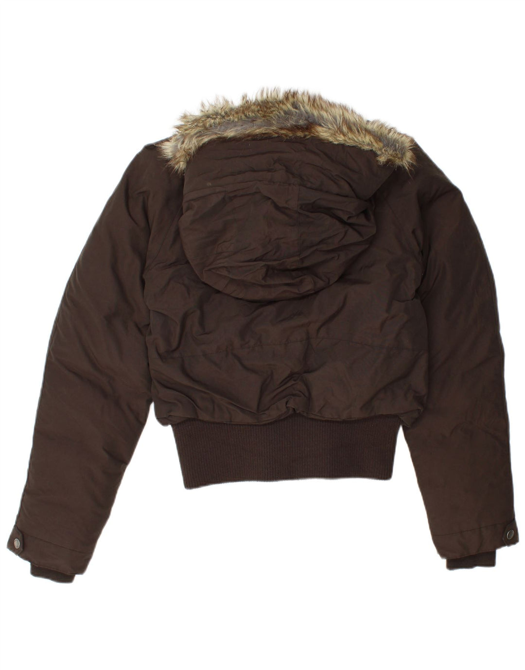 Woolrich Womens Bomber Hooded Padded Jacket UK 10 Small Brown Cotton