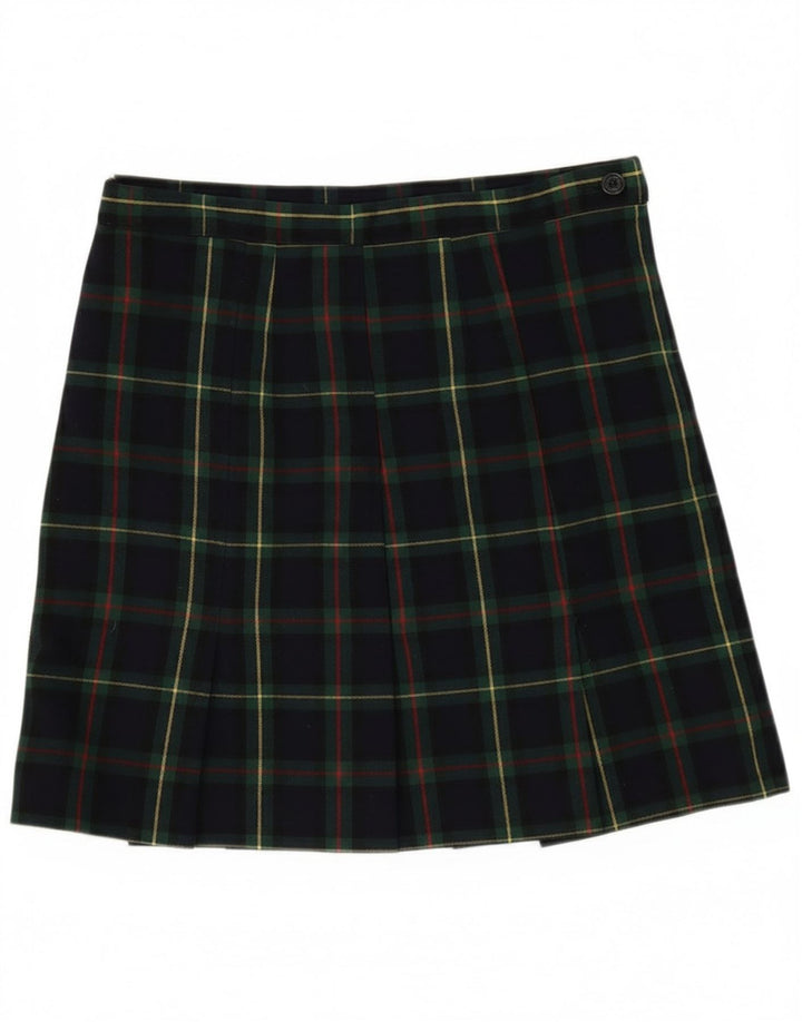 Vintage Womens Low Waist Mini Pleated Skirt W30 Medium Navy Blue Check