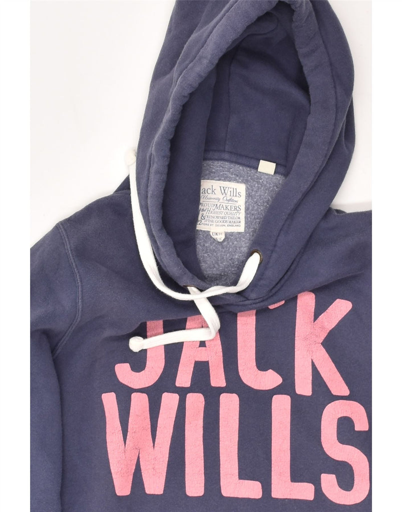 JACK WILLS Womens Graphic Hoodie Jumper UK 14 Large Blue Cotton | Vintage Jack Wills | Thrift | Second-Hand Jack Wills | Used Clothing | Messina Hembry 