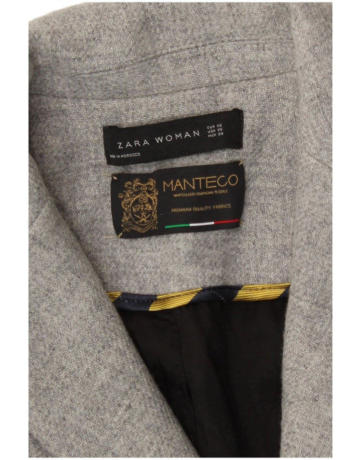 Zara Womens Double Breasted Coat UK 6 XS Grey Wool