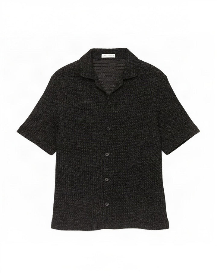 Zara Mens Short Sleeve Shirt Medium Black Flecked Cotton