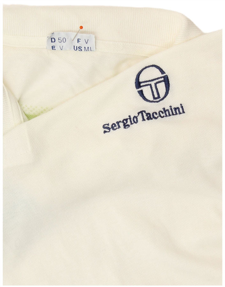 SERGIO TACCHINI Mens Polo Shirt IT 50 Medium White Striped Cotton