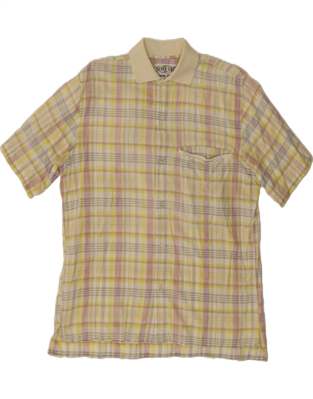 VINTAGE Mens Short Sleeve Shirt Large Yellow Check Vintage Vintage and Second-Hand Vintage from Messina Hembry 