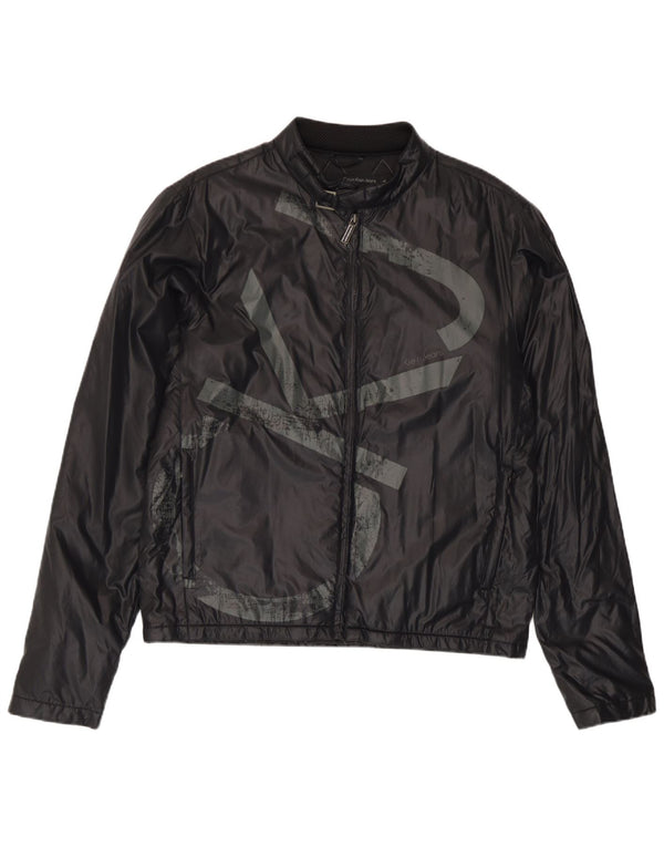 Calvin Klein Jeans Mens Graphic Rain Jacket UK 40 Large Black Polyamide