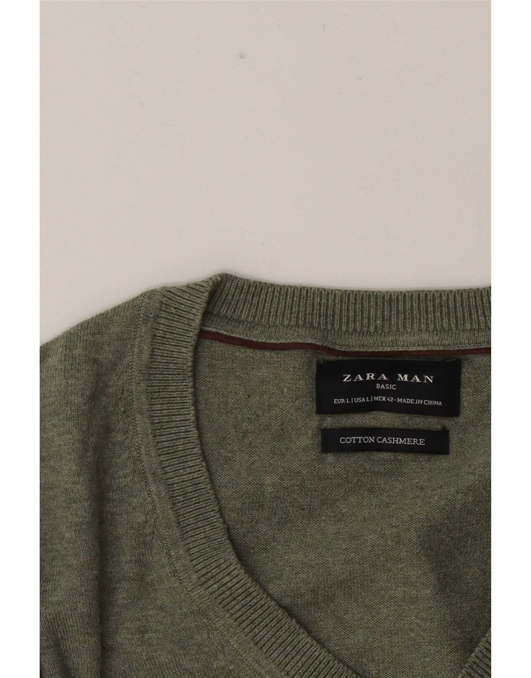 Zara Mens V-Neck Jumper Sweater Large Green