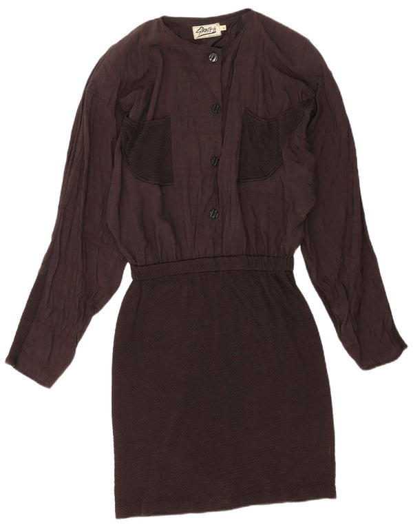 Vintage Womens Long Sleeve Drop Waist Dress UK 14 Medium Brown Cotton