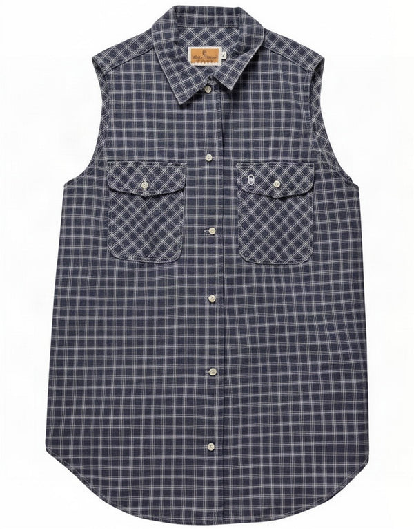Conte of Florence Womens Sleeveless Shirt UK 10 Small Navy Blue Check