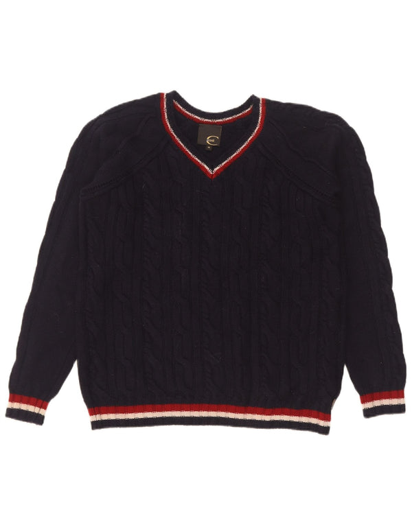 Just Cavalli Womens V-Neck Jumper Sweater UK 14 Medium Navy Blue