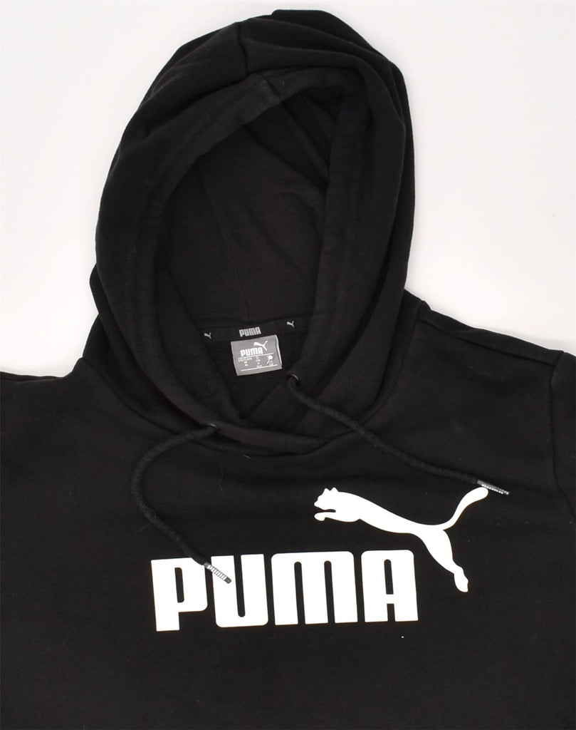 PUMA Womens Graphic Hoodie Jumper UK 12 Medium Black Cotton | Vintage Puma | Thrift | Second-Hand Puma | Used Clothing | Messina Hembry 