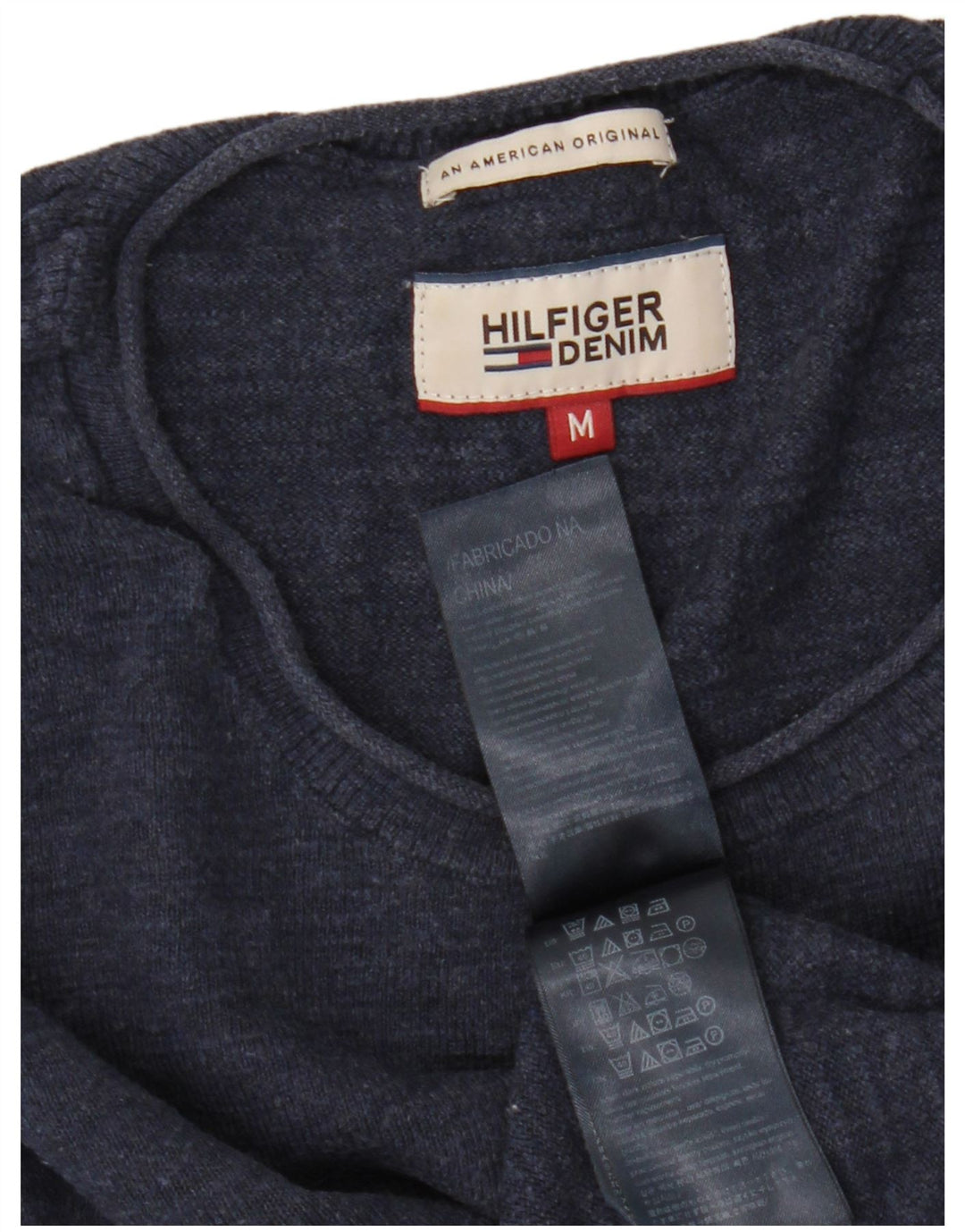 Tommy Hilfiger Mens Crew Neck Jumper Sweater Medium Navy Blue Cotton