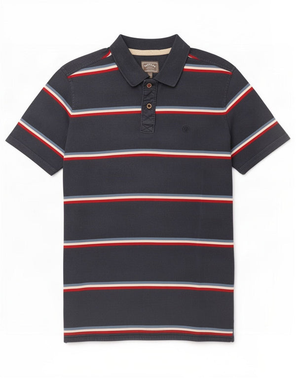 Fat Face Mens Loose Fit Polo Shirt Large Navy Blue Striped Cotton