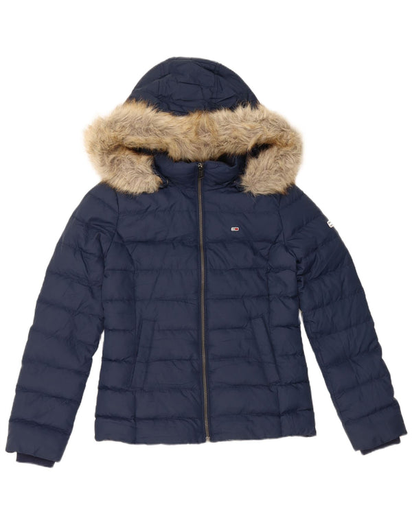 Tommy Hilfiger Womens Hooded Padded Jacket UK 10 Small Navy Blue Polyester