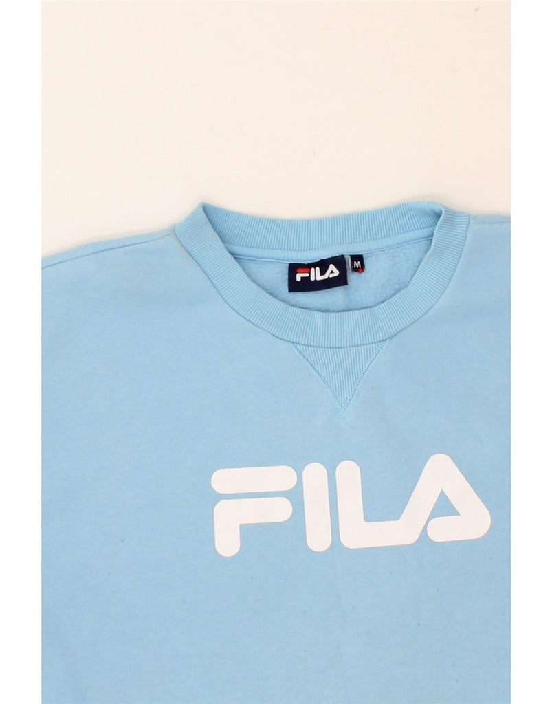 FILA Mens Graphic Sweatshirt Jumper Medium Blue Polyester | Vintage Fila | Thrift | Second-Hand Fila | Used Clothing | Messina Hembry 