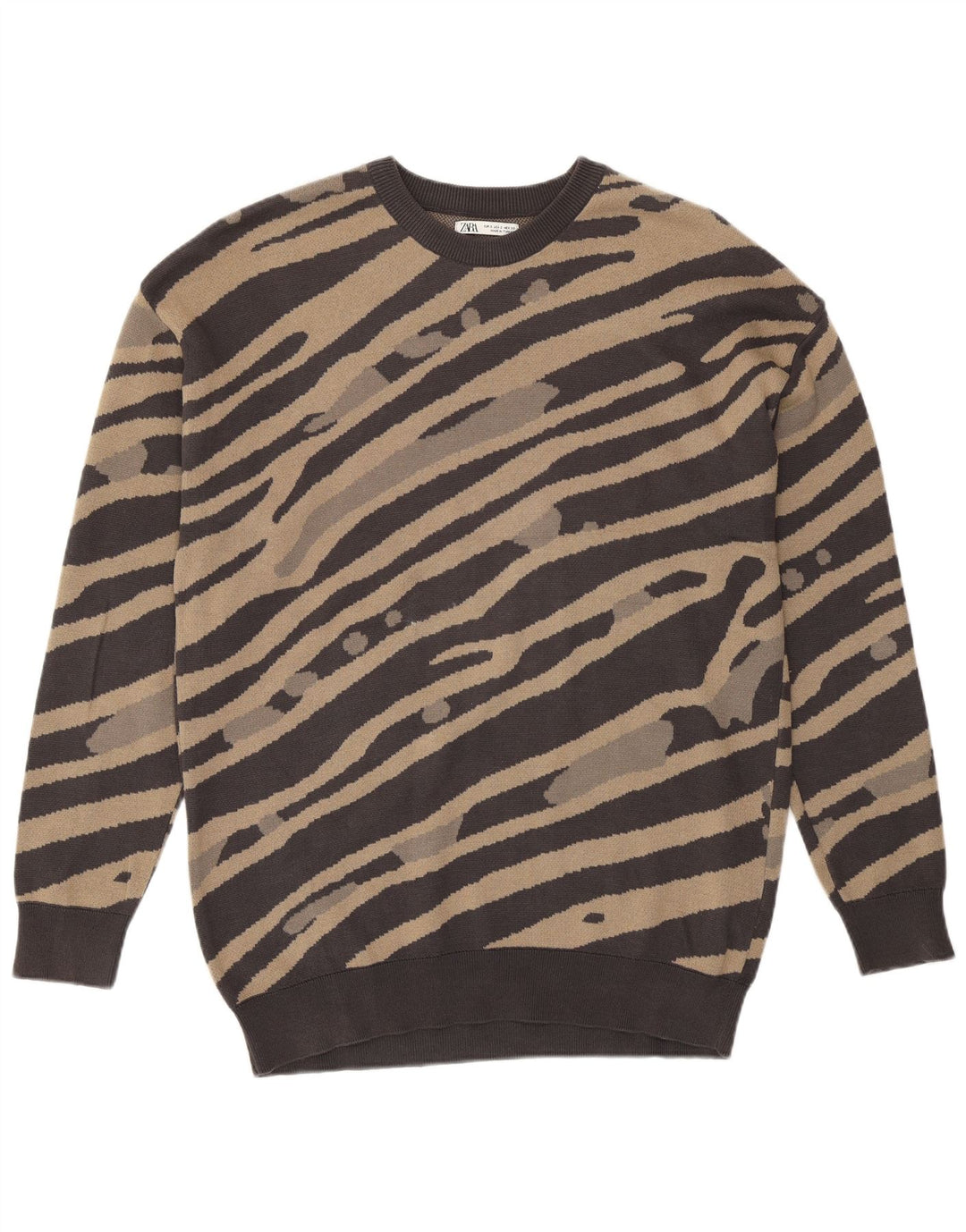 Zara Mens Sweatshirt Jumper Small Brown Striped Cotton