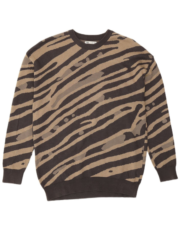Zara Mens Sweatshirt Jumper Small Brown Striped Cotton