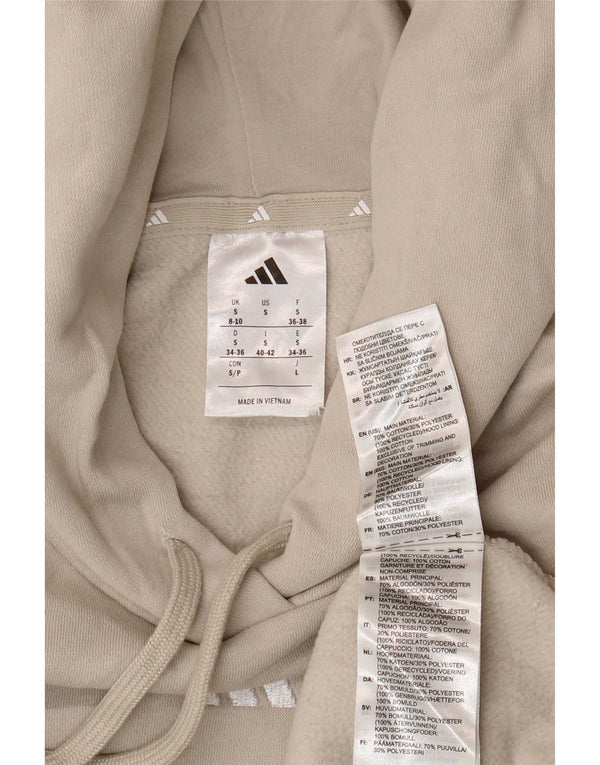 Adidas Womens Oversized Hoodie Jumper UK 8/10 Small Beige Cotton