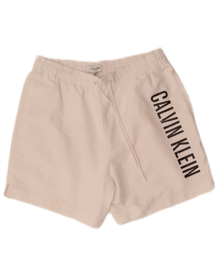 Calvin Klein Mens Graphic Swimming Shorts Small  White Polyester