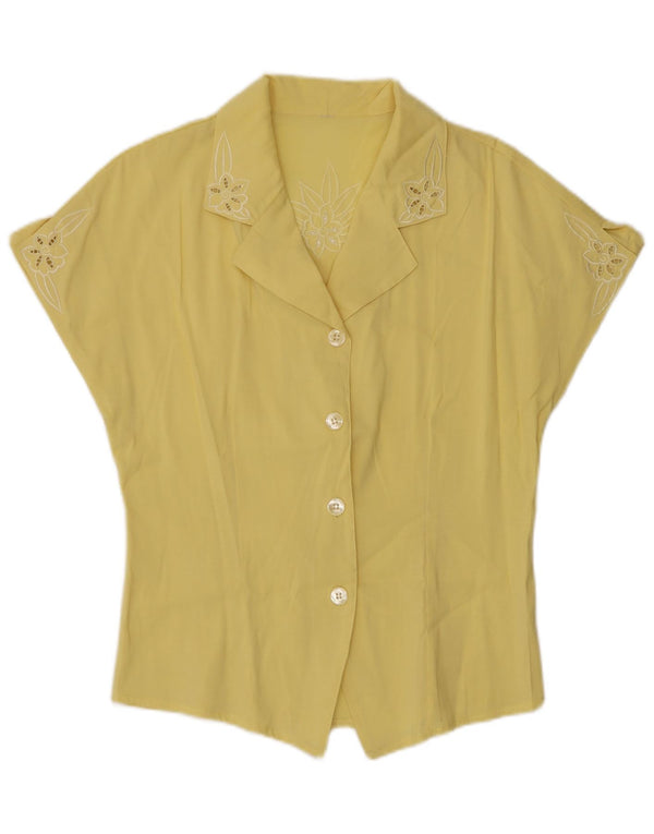 Vintage Womens Graphic Short Sleeve Shirt Blouse UK 12 Medium Yellow Floral