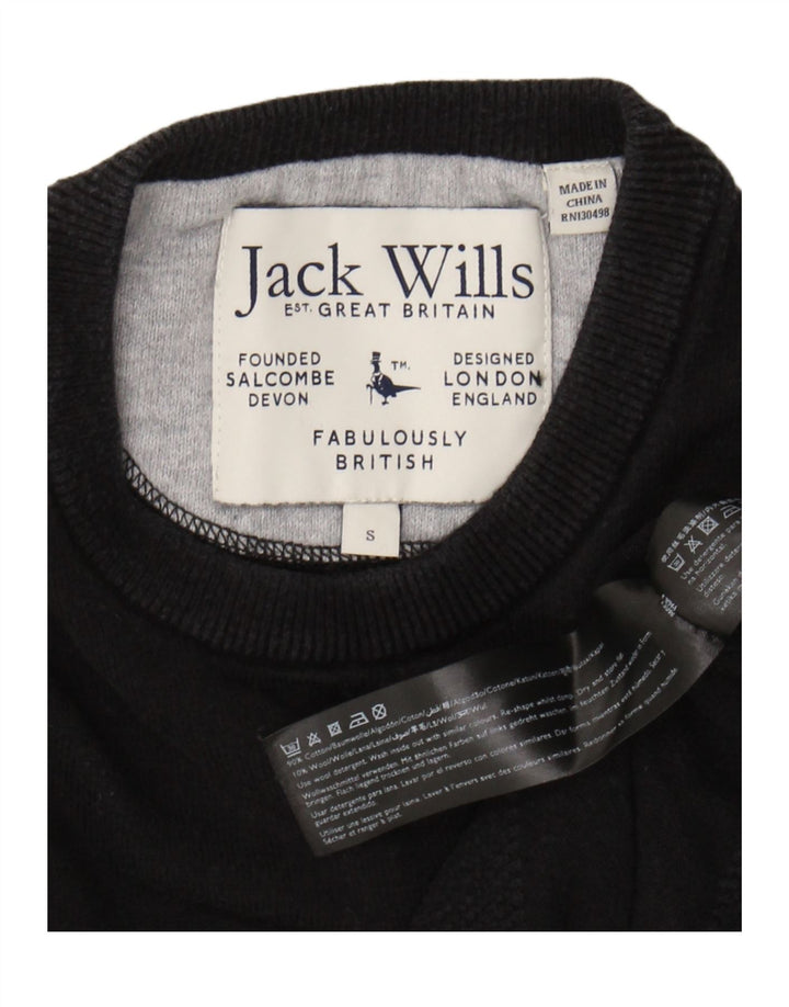 JACK WILLS Mens Crew Neck Jumper Sweater Small Black Cotton Vintage Jack Wills and Second-Hand Jack Wills from Messina Hembry 