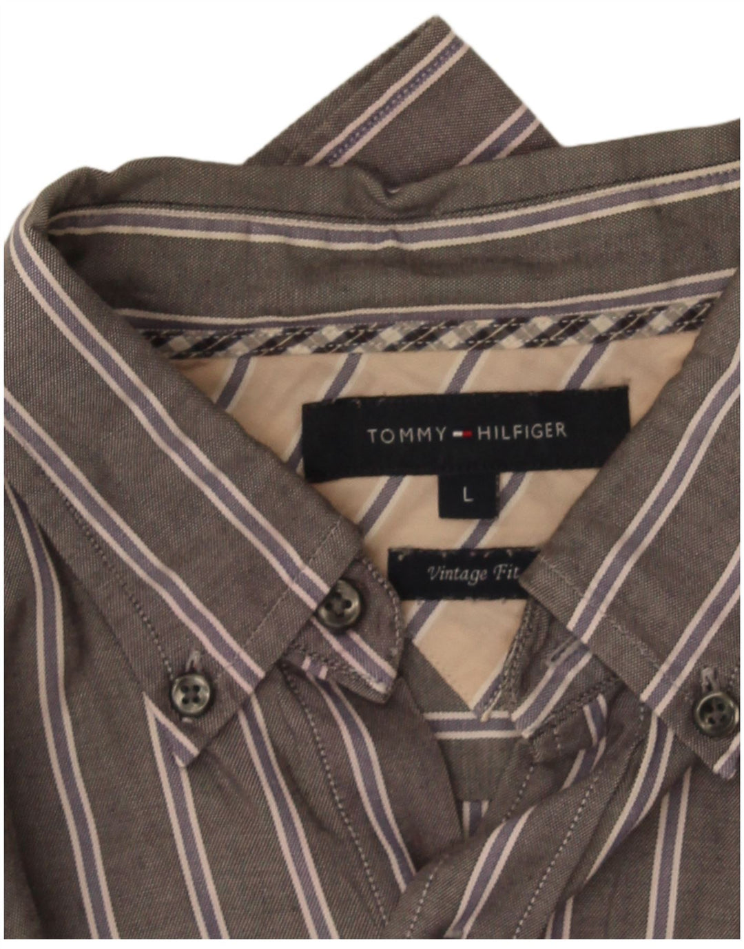 Tommy Hilfiger Mens Vintage Fit Shirt Large Grey Striped