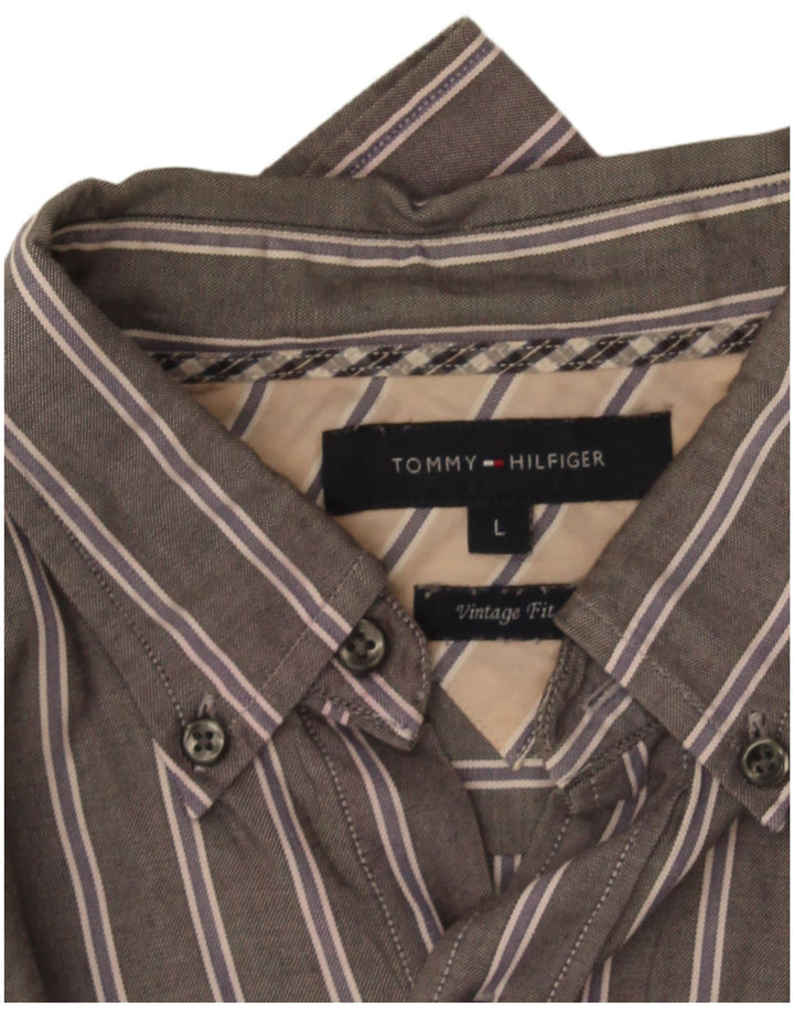 Tommy Hilfiger Mens Vintage Fit Shirt Large Grey Striped