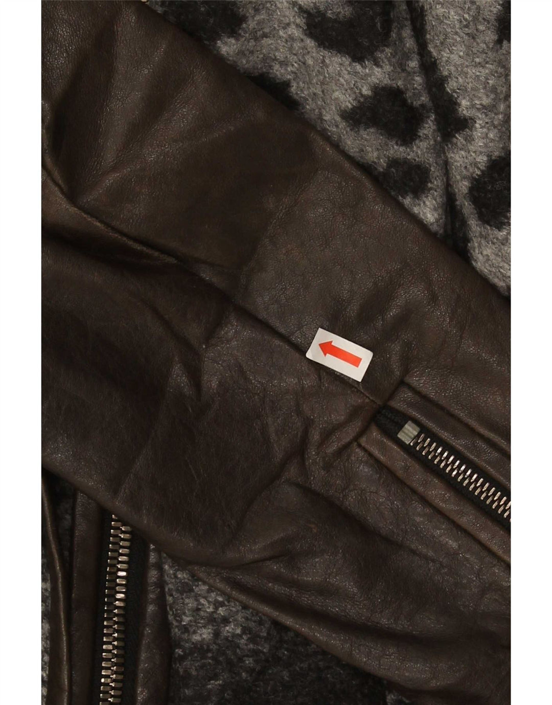 Vintage Womens Leather Jacket UK 10 Small Brown Animal Print