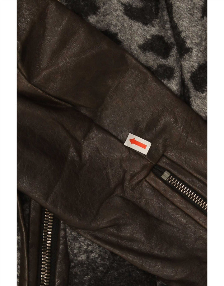 Vintage Womens Leather Jacket UK 10 Small Brown Animal Print