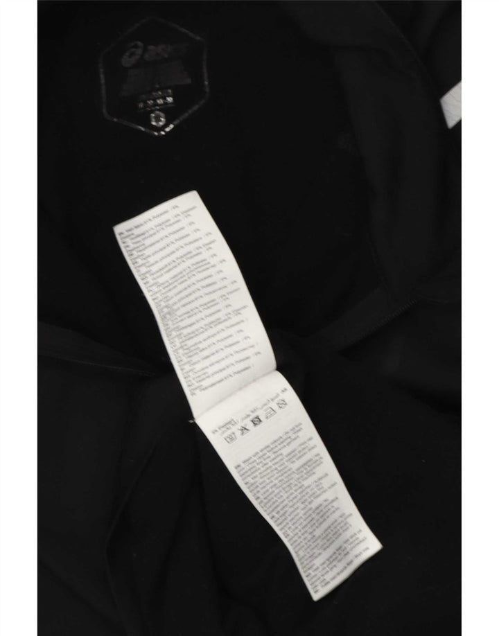 Asics Mens Zip Neck Pullover Tracksuit Top Medium Black Striped Polyester