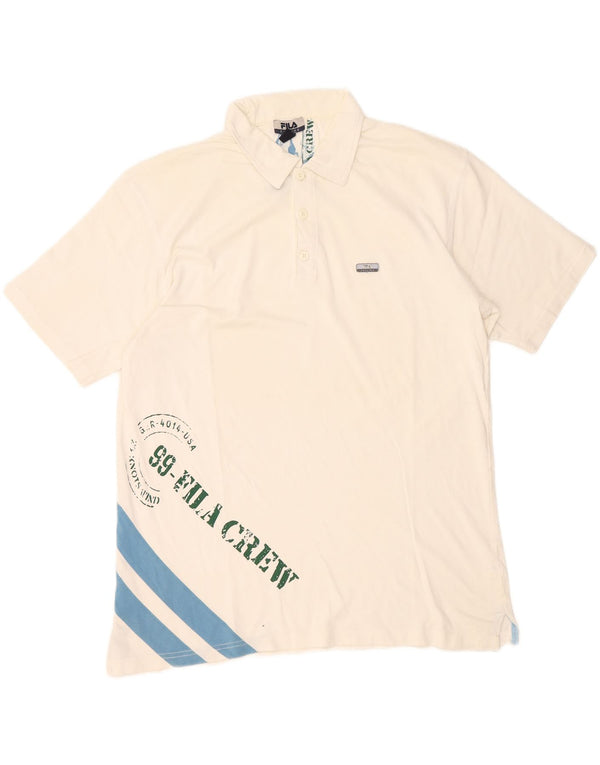 Fila Mens Graphic Polo Shirt Large White Colourblock Cotton