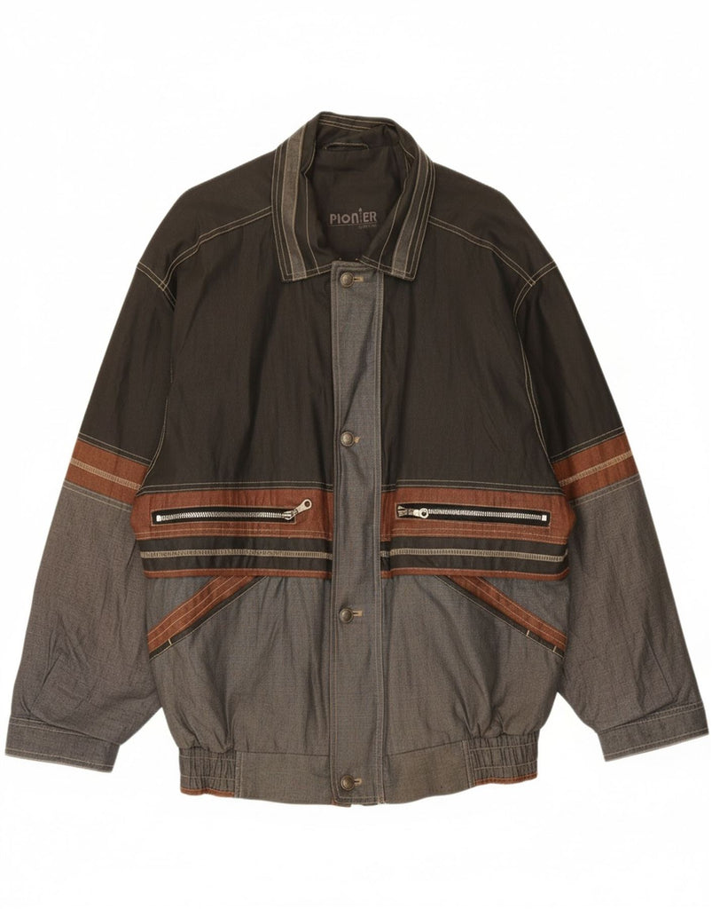 PIONEER Mens Bomber Jacket IT 48 Medium Grey Colourblock Linen Vintage Pioneer and Second-Hand Pioneer from Messina Hembry 
