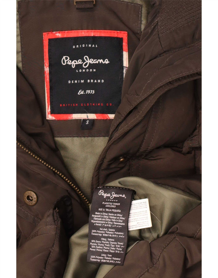 PEPE Jeans Womens Hooded Padded Coat UK 10 Small Brown Polyester