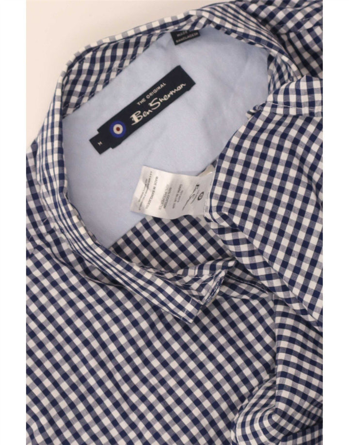 Ben Sherman Mens Short Sleeve Shirt Medium Navy Blue Gingham Cotton