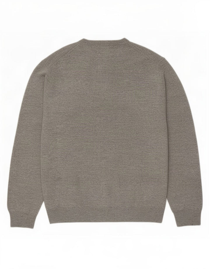 Gant Mens V-Neck Jumper Sweater Large Grey Lambswool