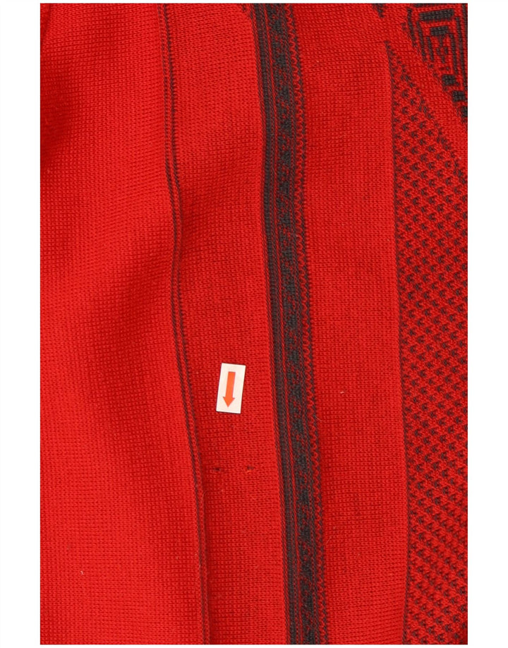 Gabicci Mens V-Neck Jumper Sweater Medium Red Geometric Wool