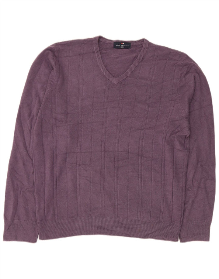 MARKS & SPENCER Mens Blue Harbour V-Neck Jumper Sweater Medium Purple