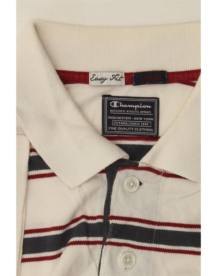 Champion Mens Easy Fit Polo Shirt Large White Striped