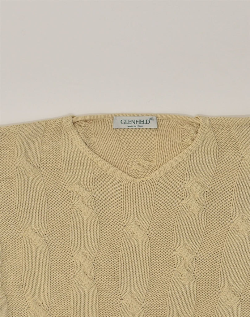 GLENFIELD Womens V-Neck Jumper Sweater UK 16 Large Brown Cotton | Vintage Glenfield | Thrift | Second-Hand Glenfield | Used Clothing | Messina Hembry 