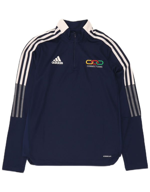 ADIDAS Boys Aeroready Graphic Pullover Tracksuit Top 13-14 Years Navy Blue
