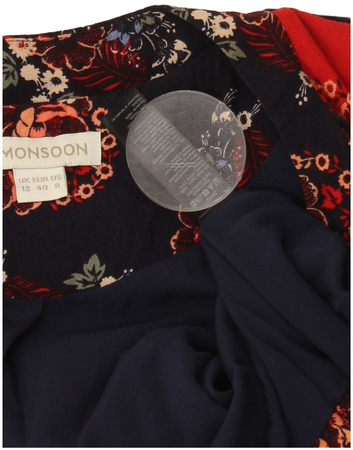 MONSOON Womens Full Zip Cardigan Top UK 12 Medium  Navy Blue Floral