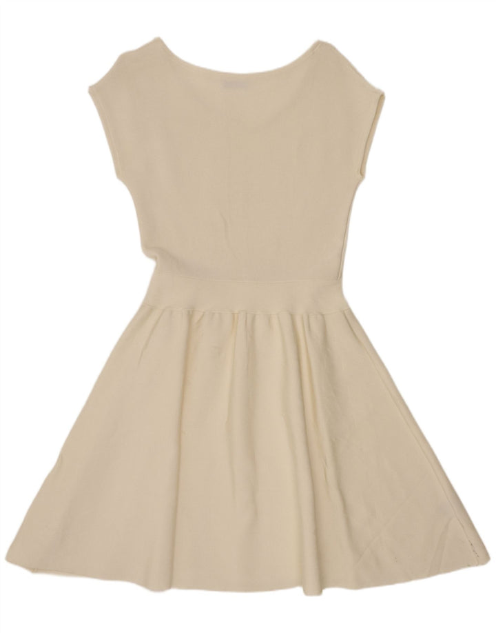 Vintage Womens A-Line Dress UK 10 Small White Viscose