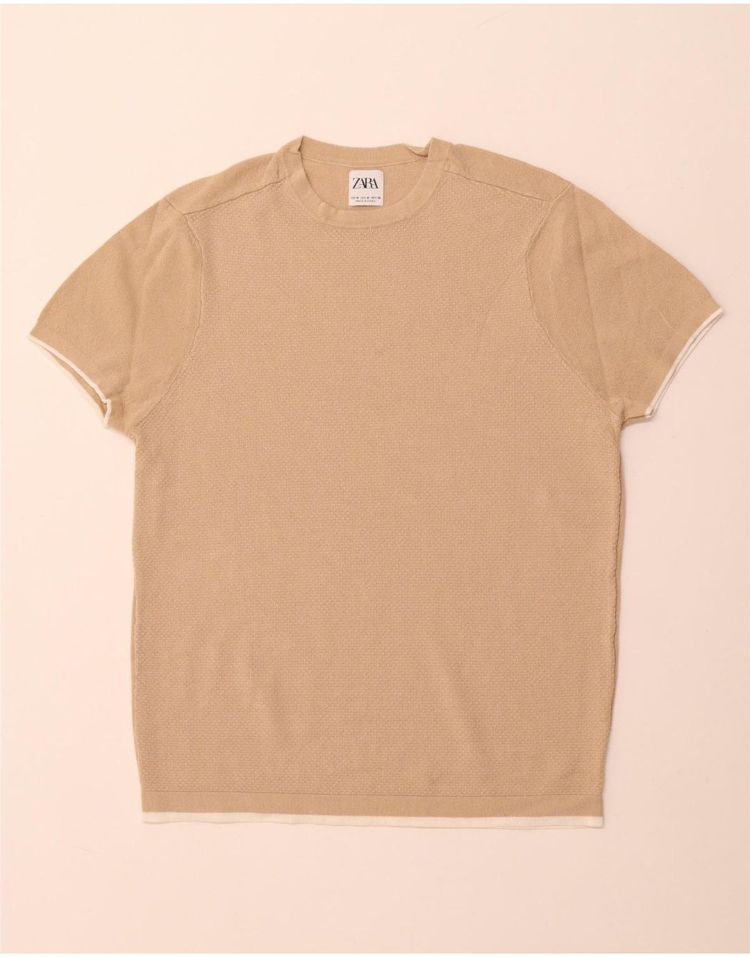 Zara Mens T-Shirt Top Medium Beige