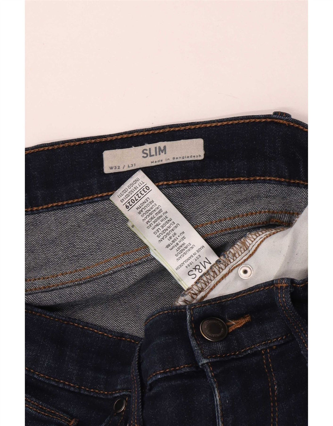 Marks & Spencer Mens Slim Jeans W32 L31 Navy Blue Cotton