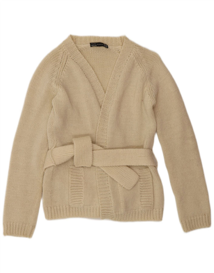 Zara Womens Cardigan Sweater UK 14 Large Off White Wool