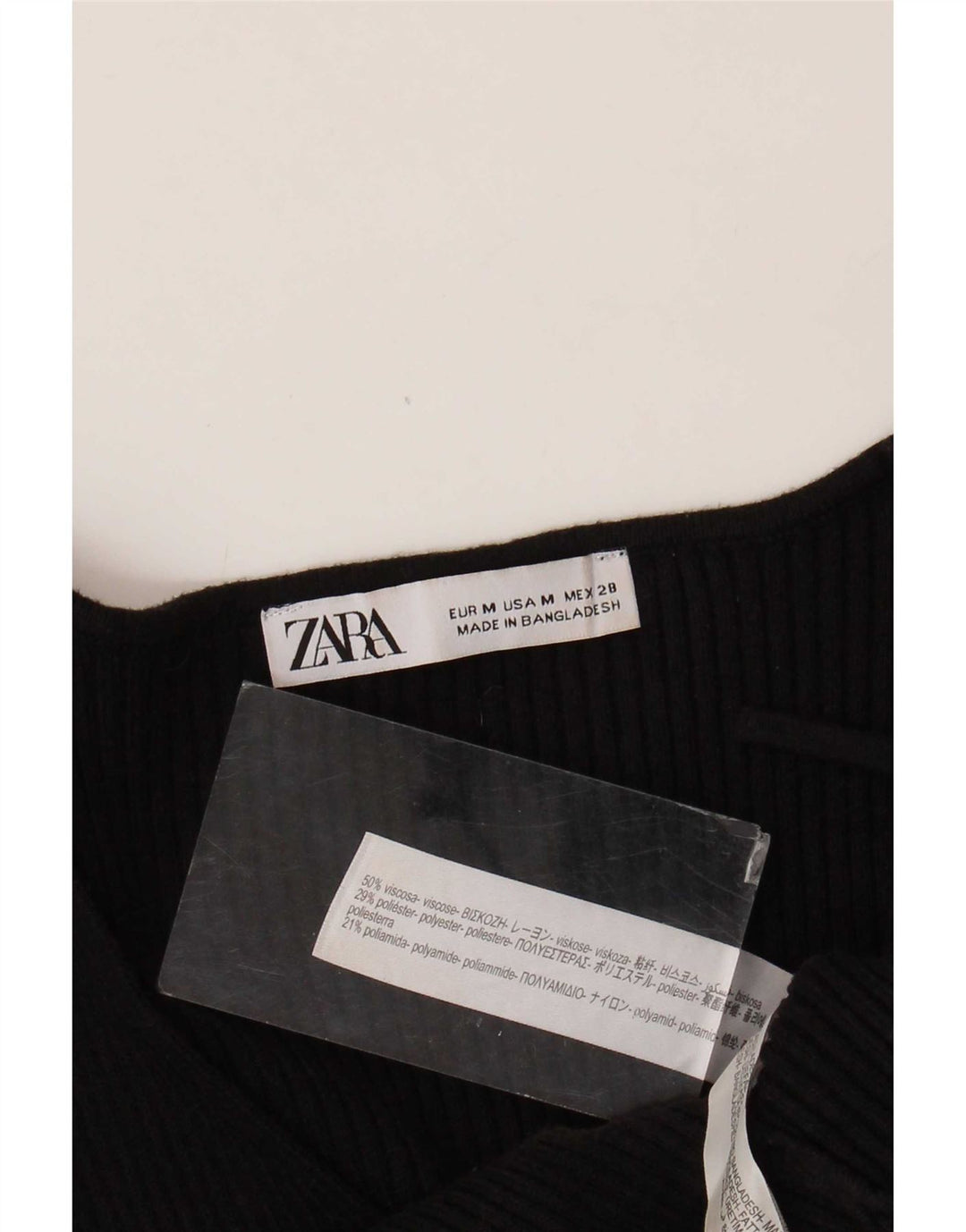 Zara Womens Long Sleeve Crop Top UK 12 Medium Black Viscose