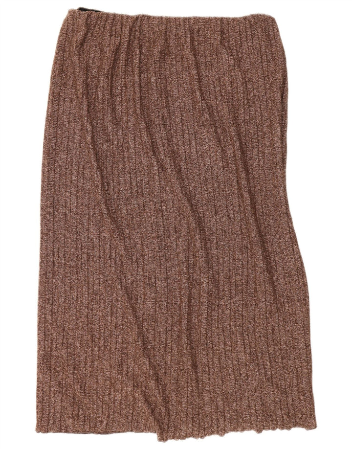 Zara Womens Knit Straight Skirt Large W30  Brown Flecked Polyester