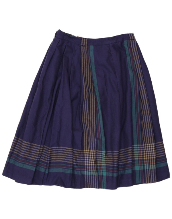BRUESTLE Womens Pleated Skirt EU 42 Large W30 L28 Navy Blue Striped Wool