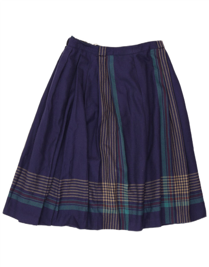 BRUESTLE Womens Pleated Skirt EU 42 Large W30 L28 Navy Blue Striped Wool