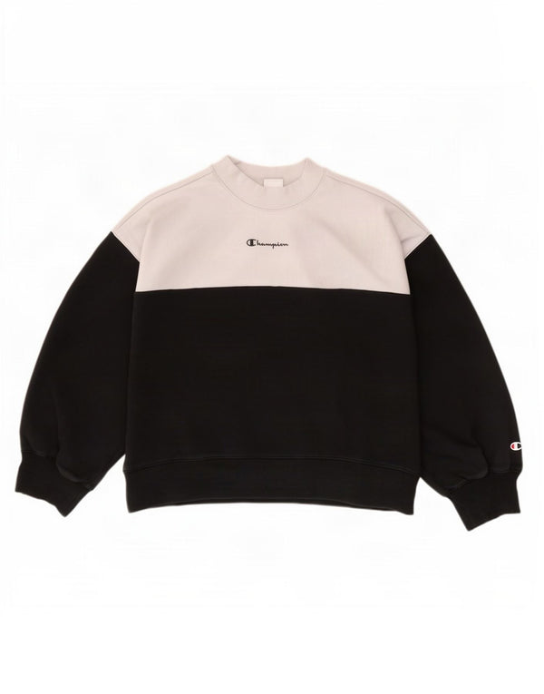 Champion Womens Sweatshirt Jumper UK 16 Large Black Colourblock Cotton